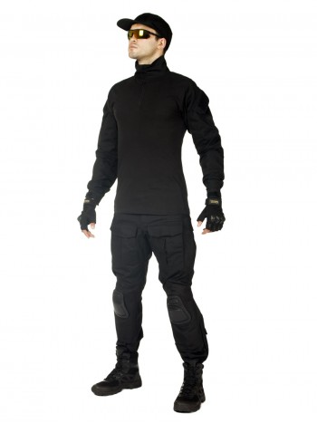 Костюм тактический мужской, летний, Gongtex Phantom с защитой локтей и коленей, 100% хлопок, цвет черный