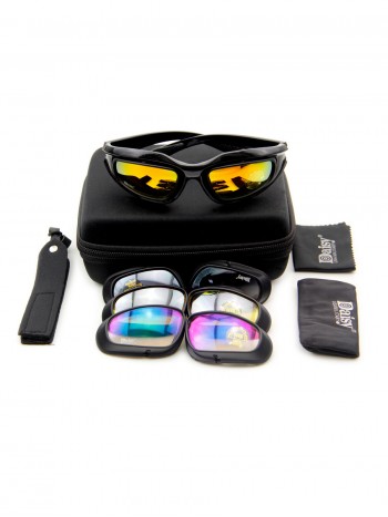 Тактические очки со сменными насадками DAISY 4в1, кофр, цвет Черный (Black)