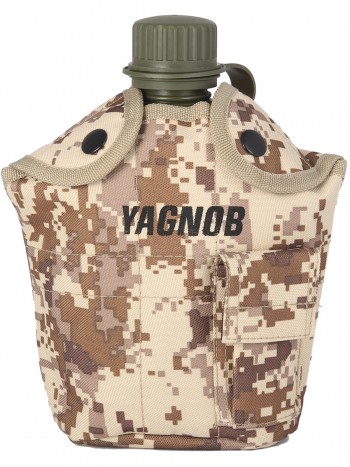 Армейская фляга пластиковая 1 литр,  в камуфлированном чехле, цвет Цифровой песочный (Digital Desert)