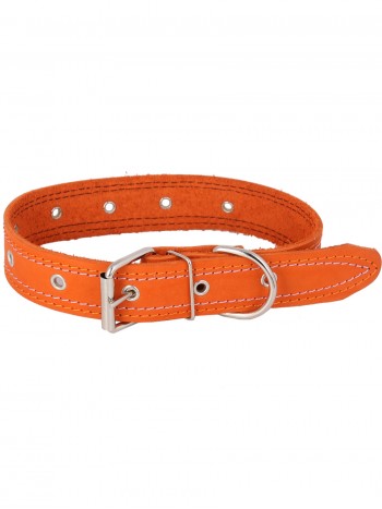 Ошейник для собаки, кожаный, усиленный для крупной и средней собаки, ширина 30 мм, длина 63 см, цвет Оранжевый